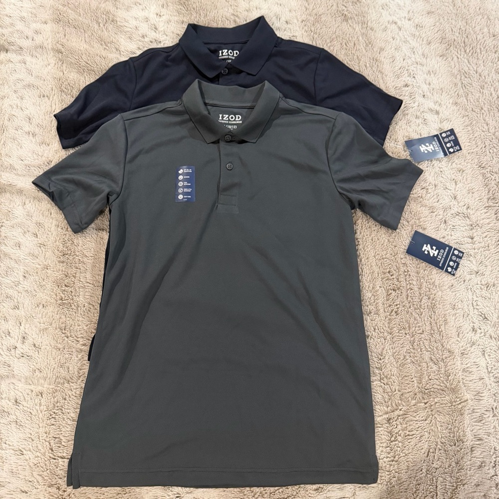 NWT IZOD 2 pack boys polo shirts Charcoal and Navy